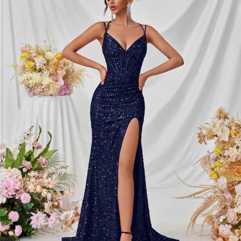 SHEIN Navy Blue Sequin Maxi Dress